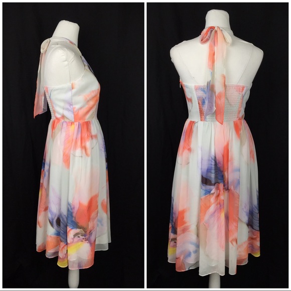 WHBM Chiffon Watercolor Print Halter Dress - Picture 4 of 7